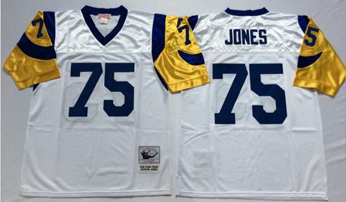 Mitchell And Ness Rams #75 Deacon Jones White Throwback Stitched NFL Jersey